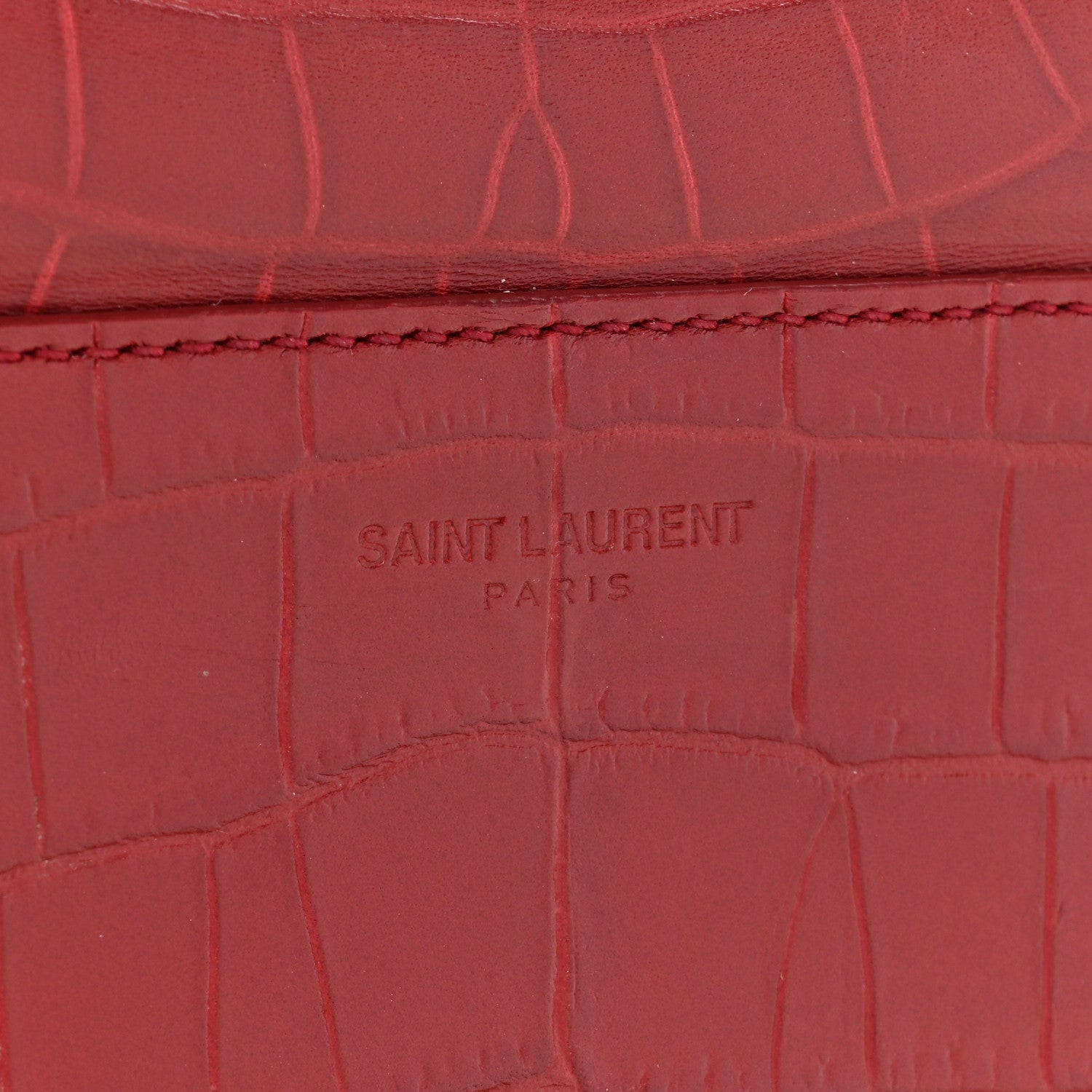 Saint Laurent Calfskin Crocodile Embossed Elise Chain Shoulder Bag Red 12 of 19