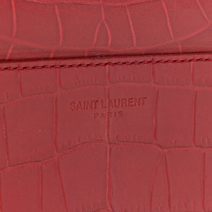 Saint Laurent Calfskin Crocodile Embossed Elise Chain Shoulder Bag Red 12 of 19