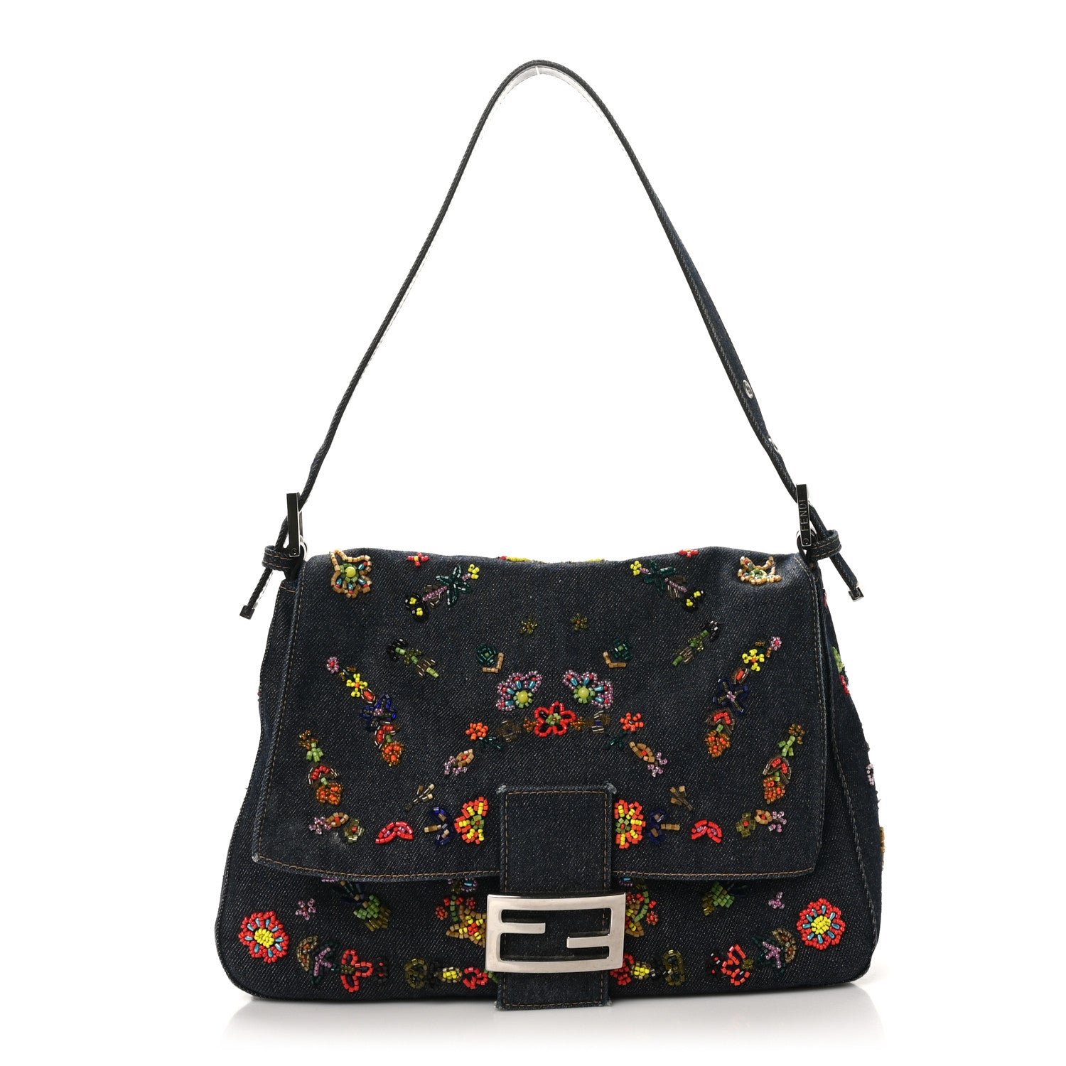 Fendi Denim Ricami Beaded Mama Baguette Blue 1 of 9