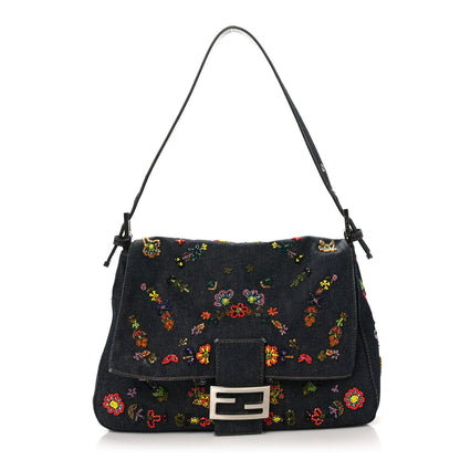 Fendi Denim Ricami Beaded Mama Baguette Blue 1 of 9