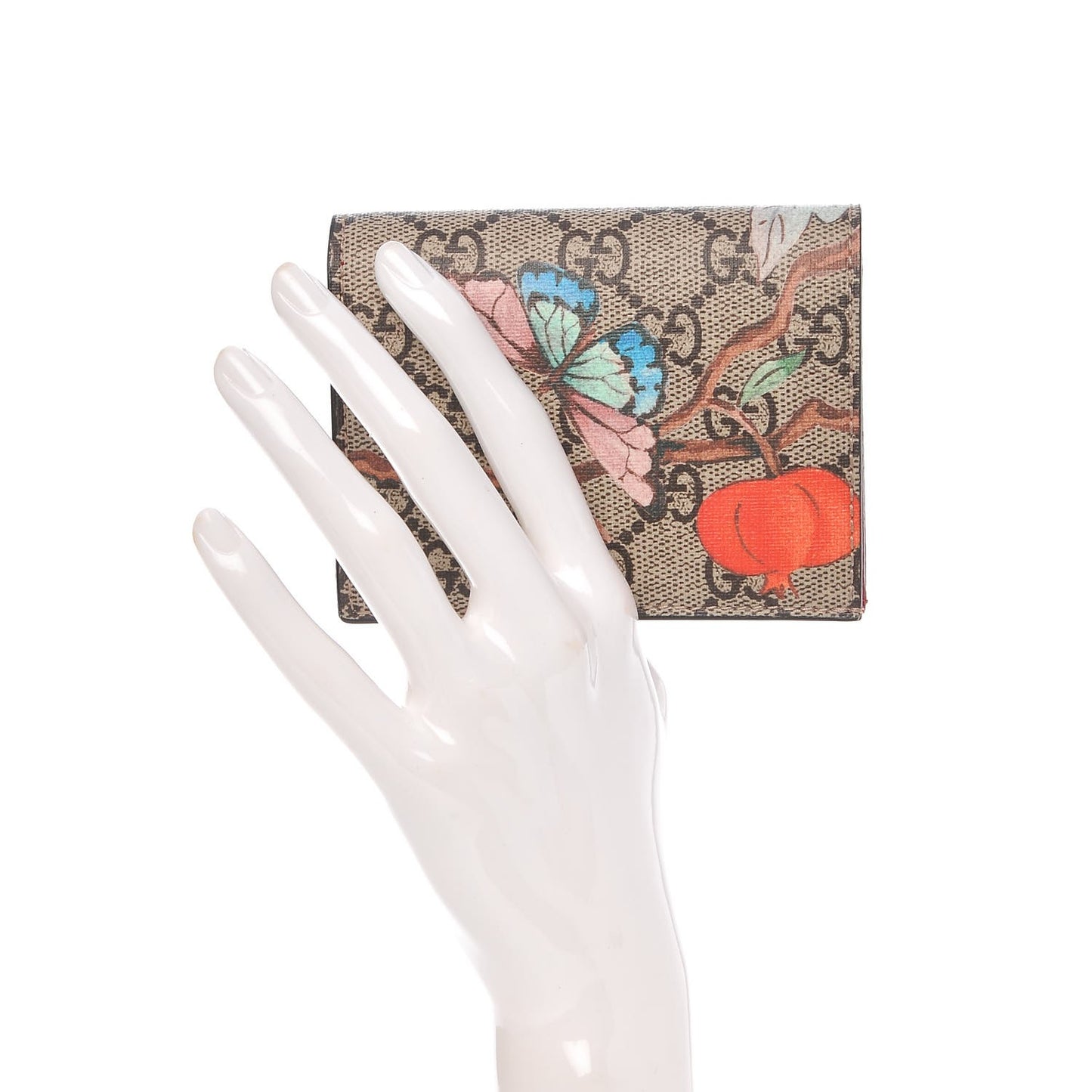 GG Supreme Monogram Tian Card Case Beige Multicolor Red