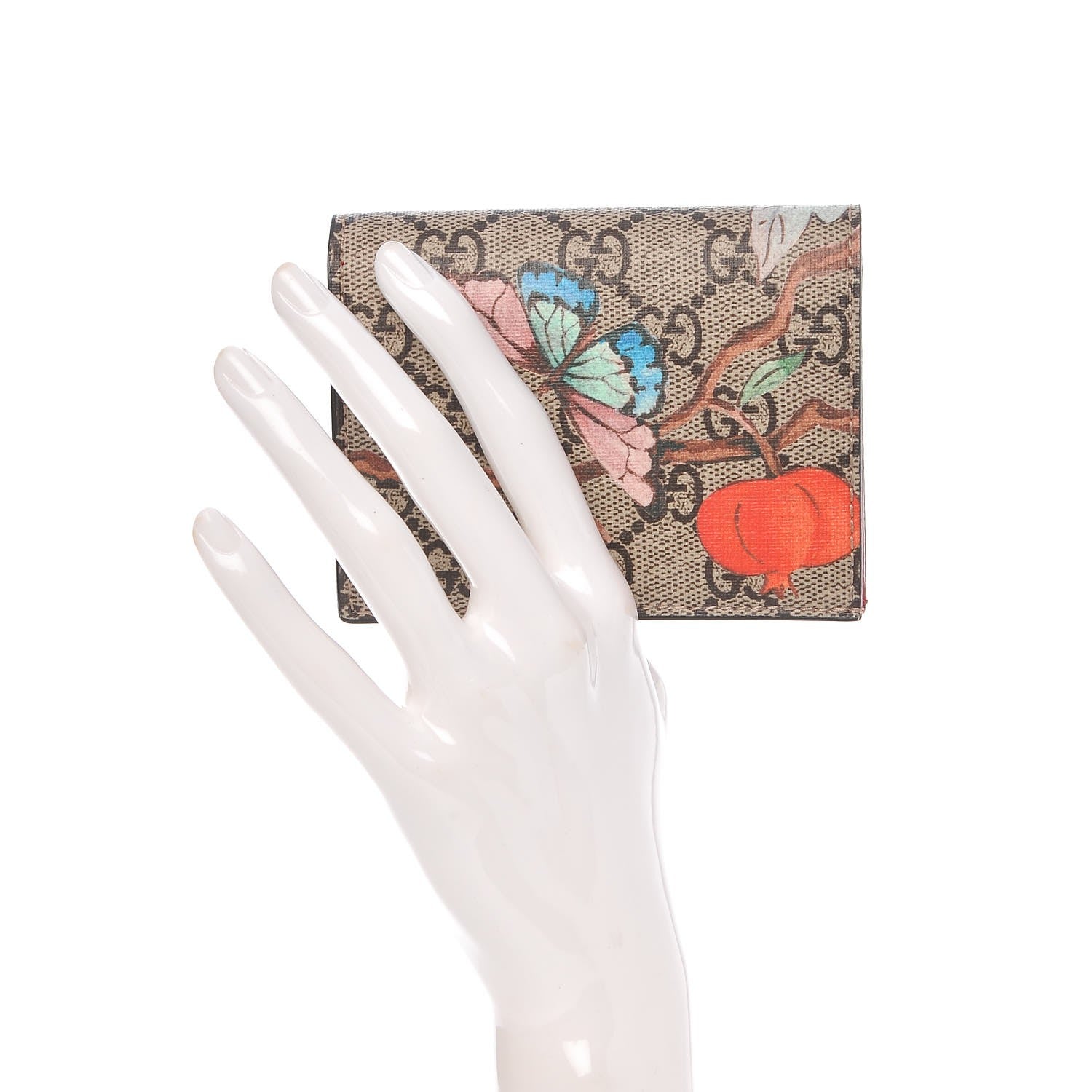 Gucci GG Supreme Monogram Tian Card Case Beige Multicolor Red 2 of 8