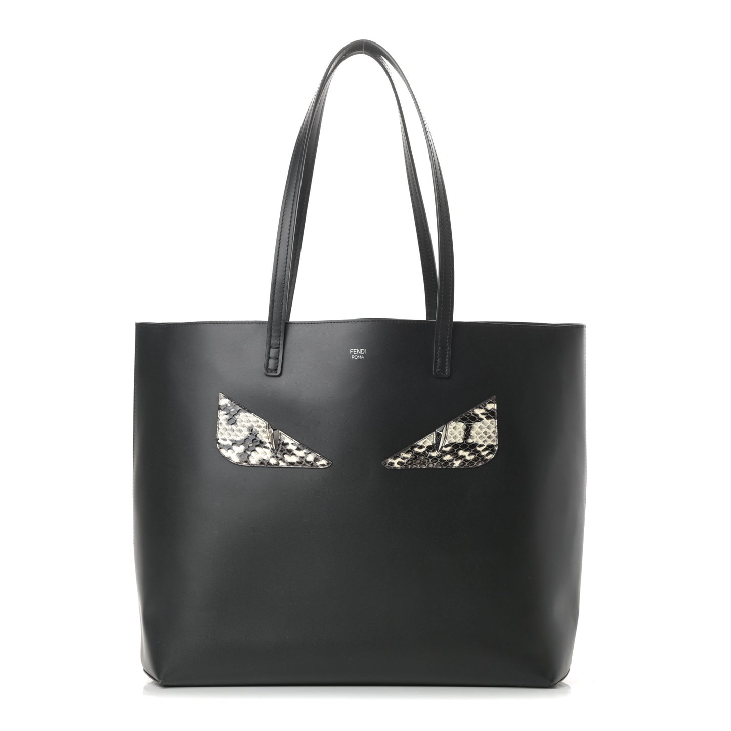 Vitello Ginevra Elaphe Monster Eyes Shopping Tote Black Naturale