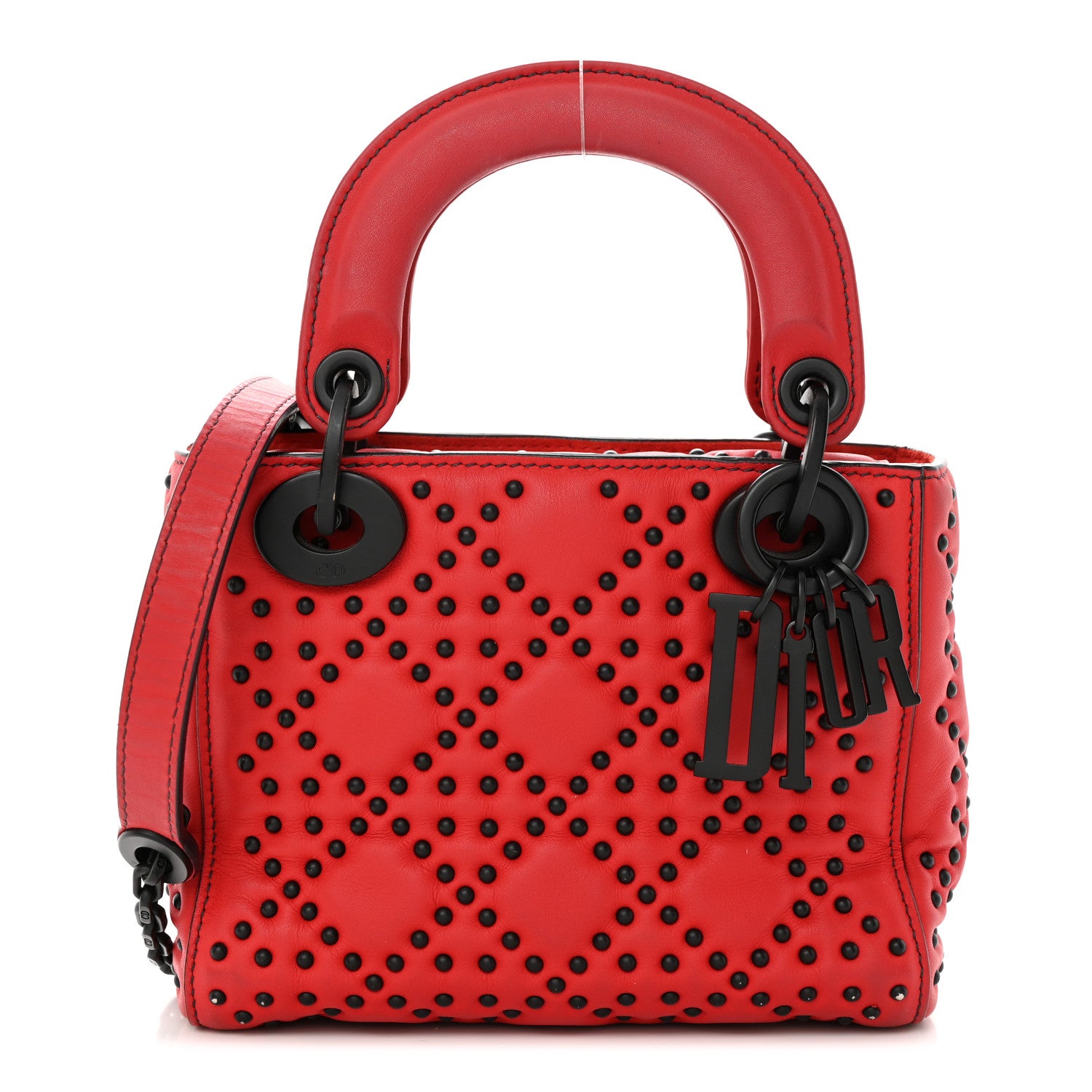 Christian Dior Ultra Matte Calfskin Studded Mini Supple Lady Dior Red Black 1 of 23