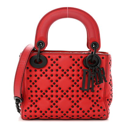 Christian Dior Ultra Matte Calfskin Studded Mini Supple Lady Dior Red Black 1 of 23
