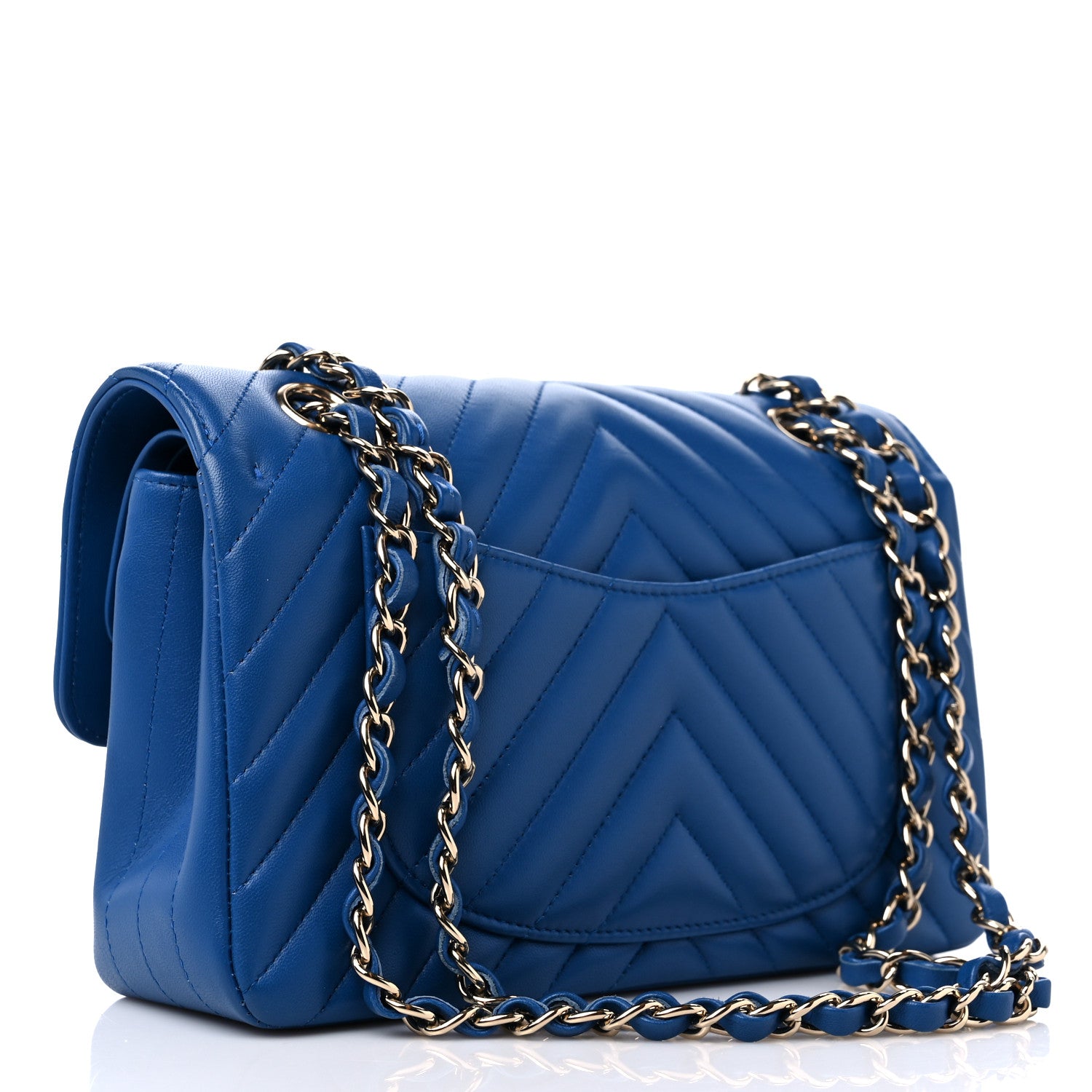 Chanel Lambskin Chevron Quilted Medium Double Flap Blue 3 of 9