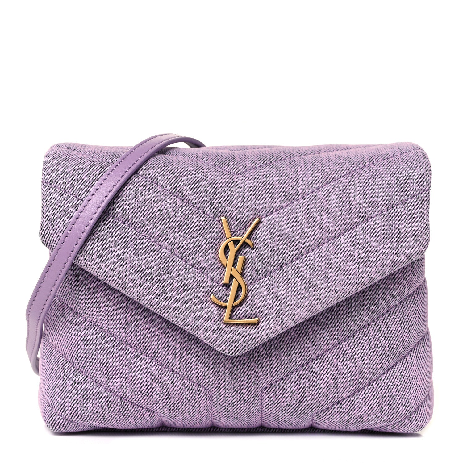 Saint Laurent Denim Y Quilted Monogram Toy Loulou Crossbody Bag Bleached Lilac 1 of 9