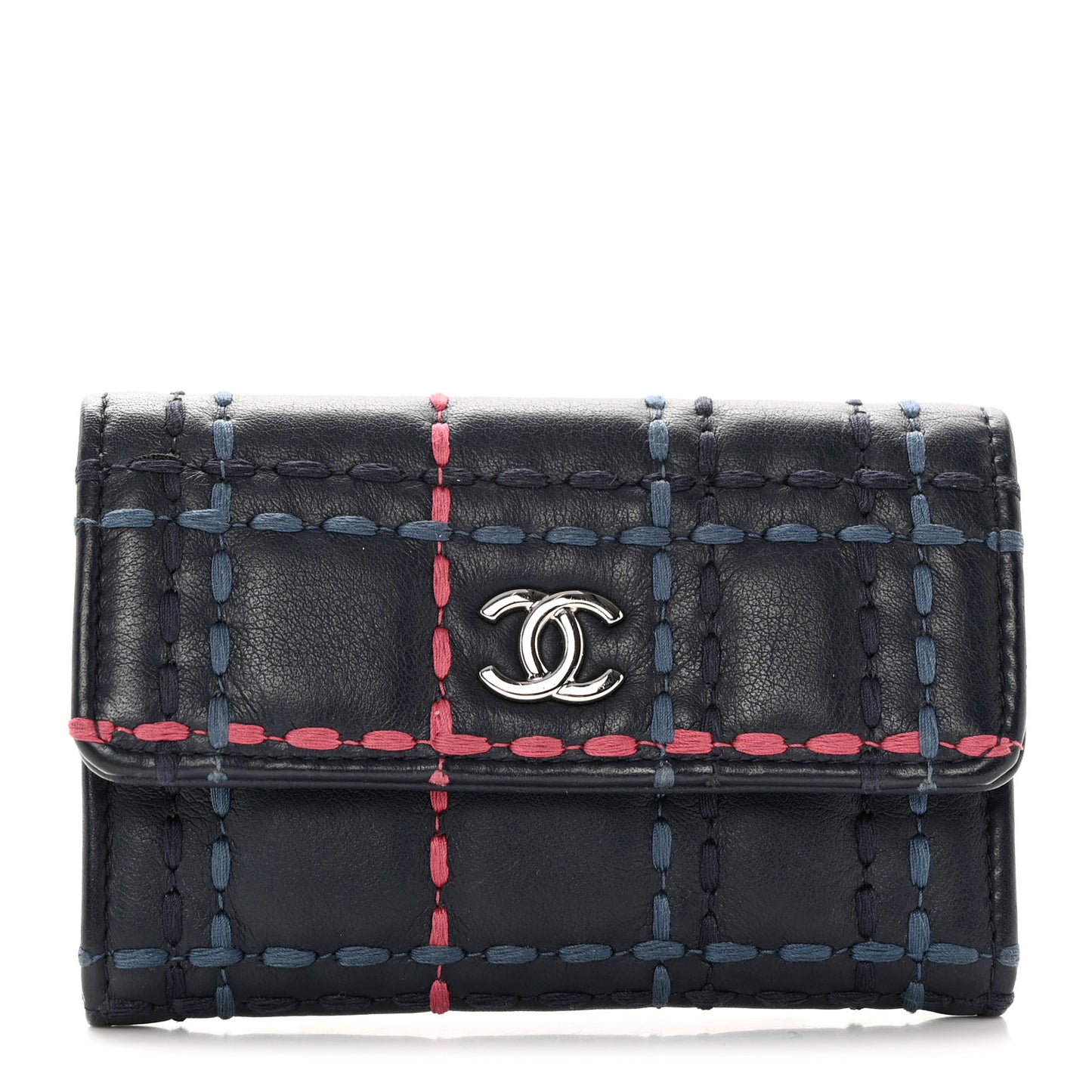 Lambskin Quilted Stitched Card Holder Blue Multicolor