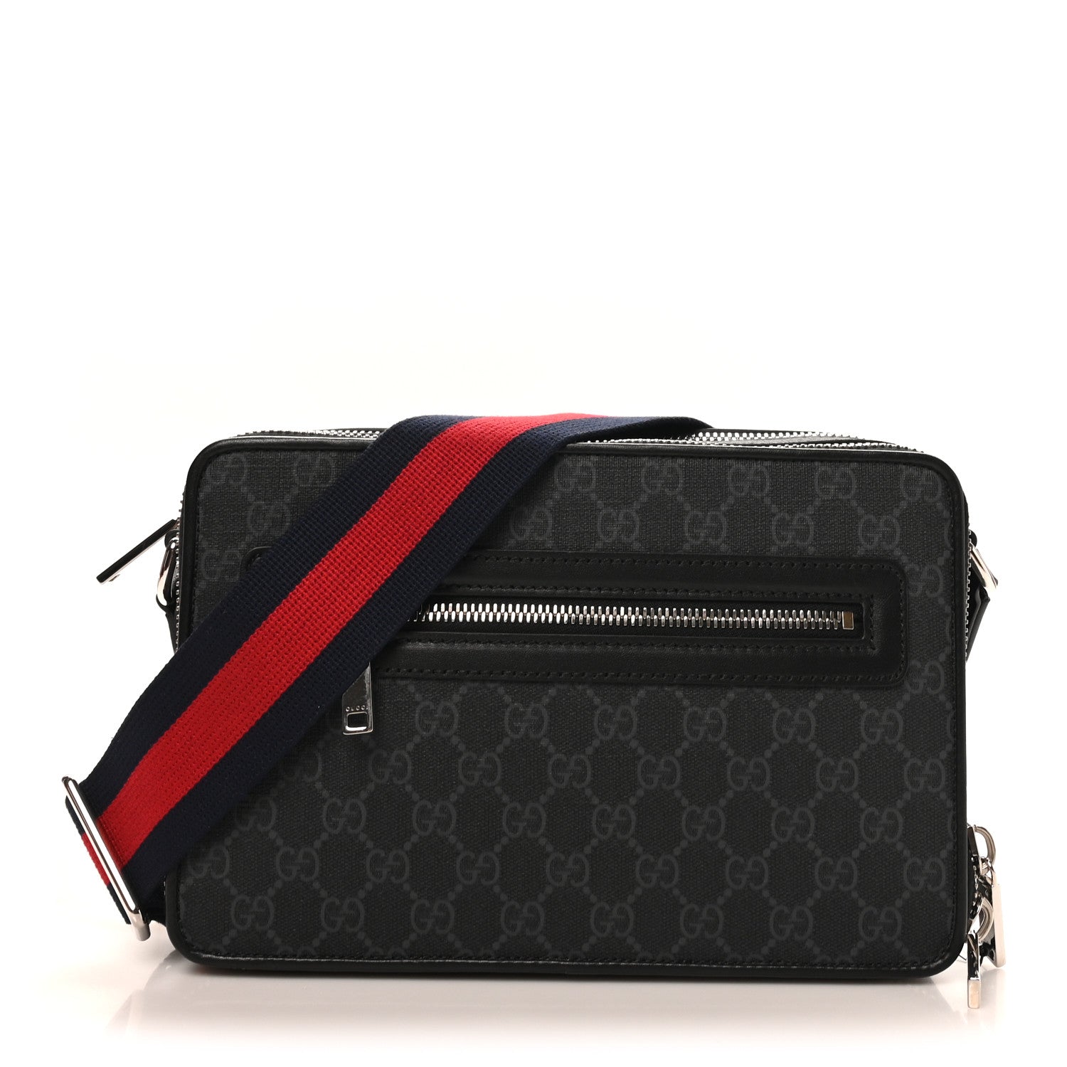 Gucci GG Supreme Monogram Web Small Shoulder Bag Black Grey 1 of 10