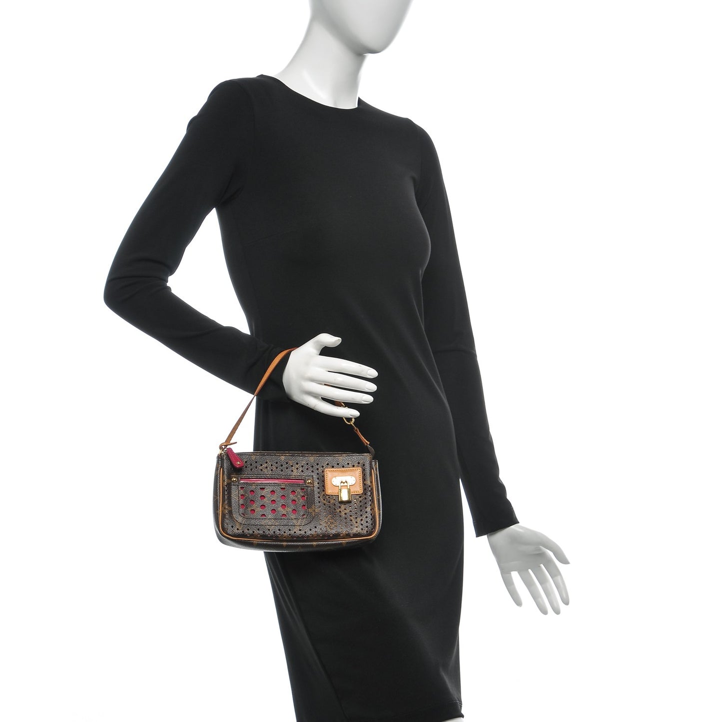 Monogram Perforated Pochette Accessories Bag Fuchsia