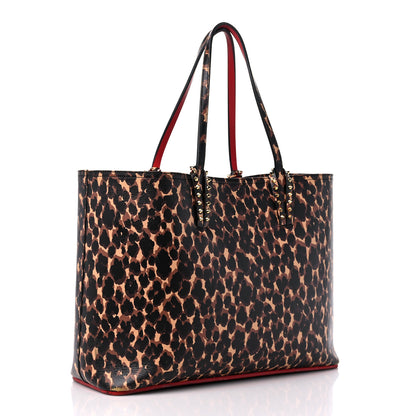Christian Louboutin Calfskin Leopard Print Spikes East West Cabata Tote Brown 4 of 19