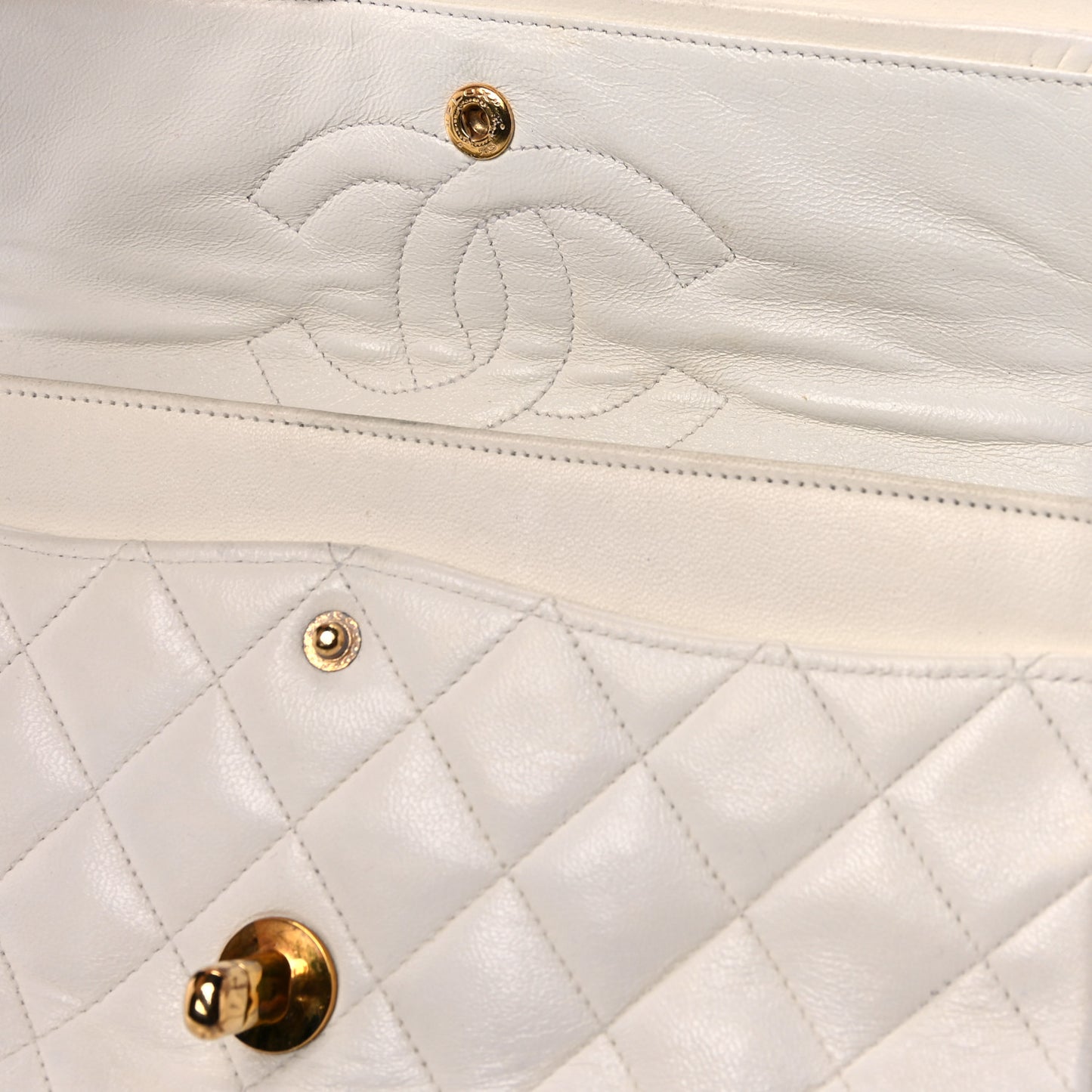 Lambskin Quilted Small Double Flap White