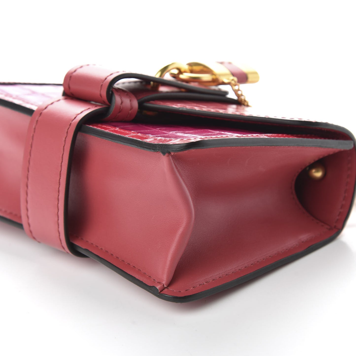 Calfskin Crocodile Embossed Mini Aby Chain Shoulder Bag Graphic Pink
