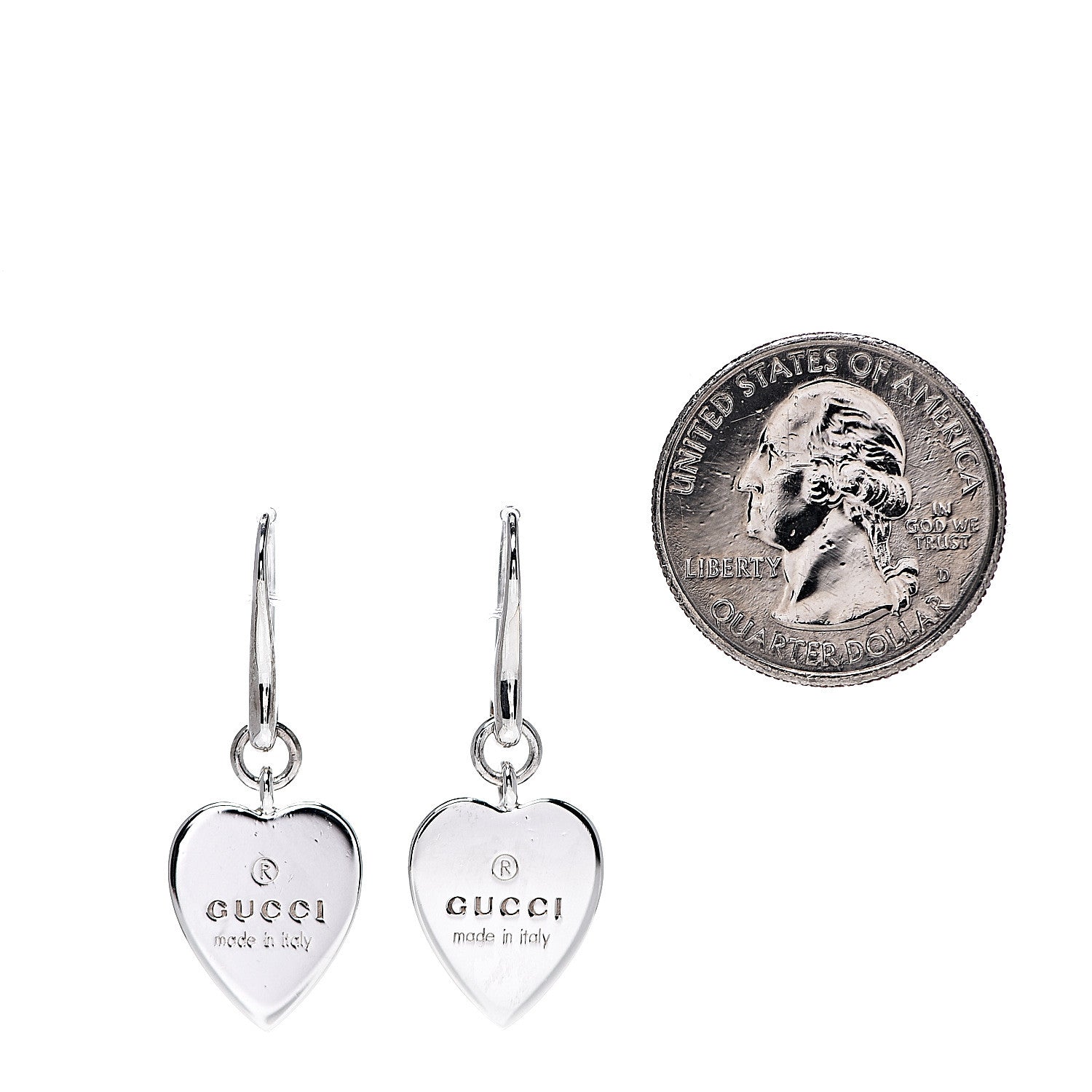 Gucci Sterling Silver Trademark Heart Drop Earrings 2 of 4