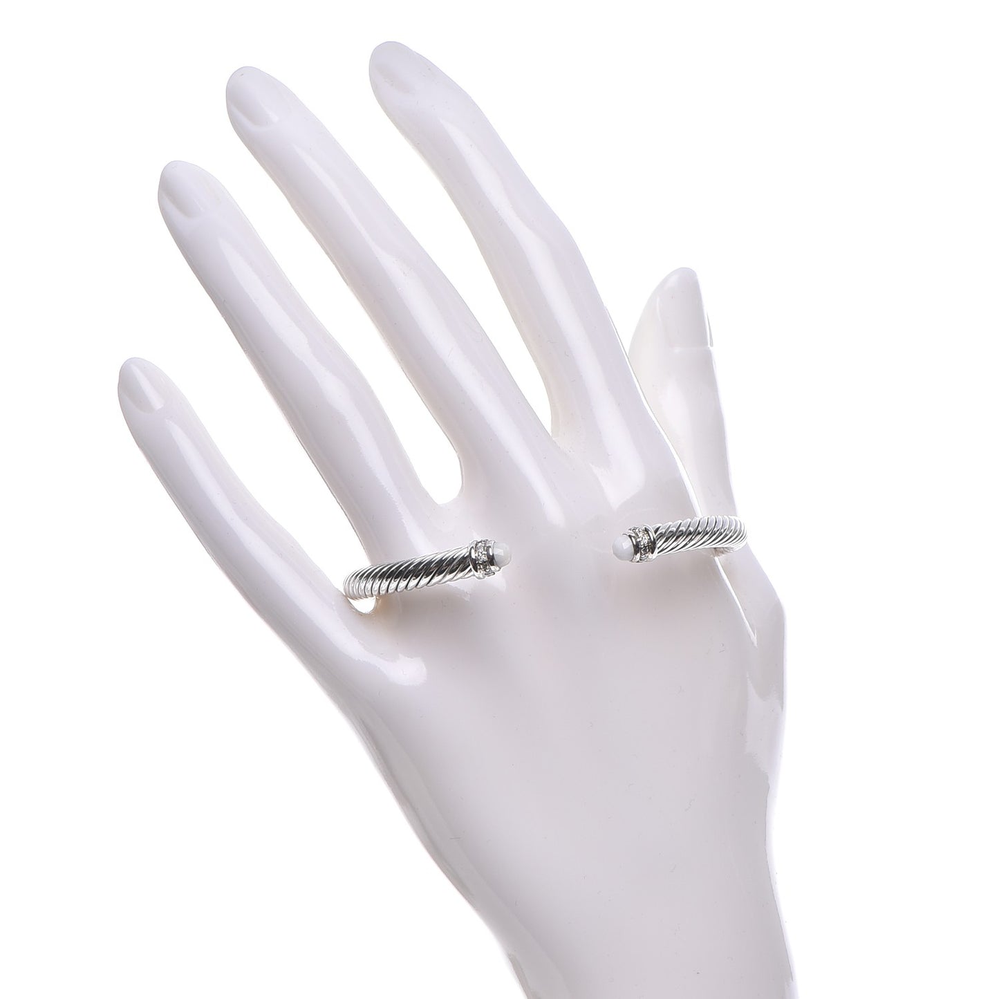 Sterling Silver Diamond White Agate 5mm Cable Classics Bracelet