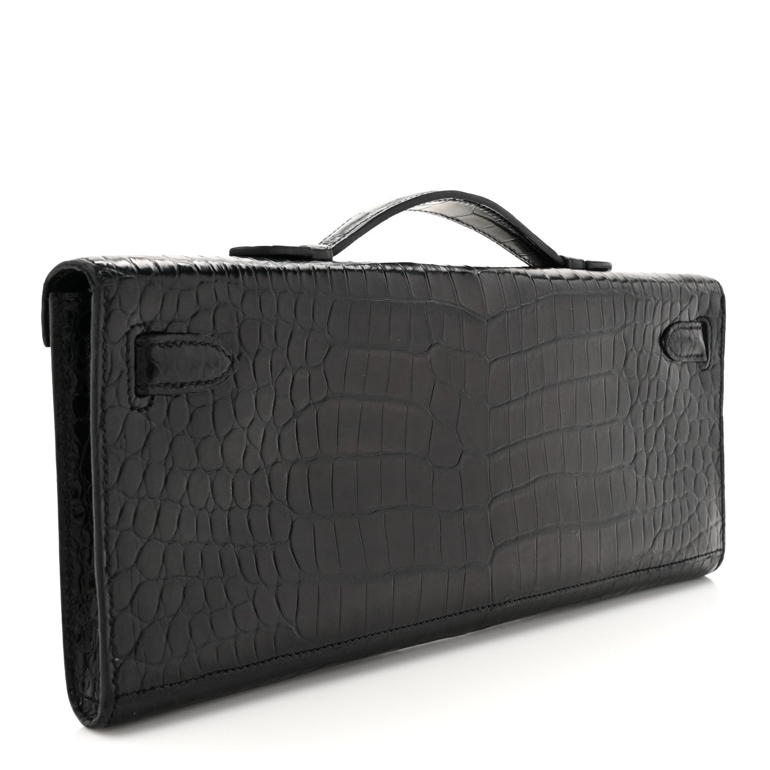 Hermes Shiny Porosus Crocodile Kelly Cut Pochette Black 3 of 10