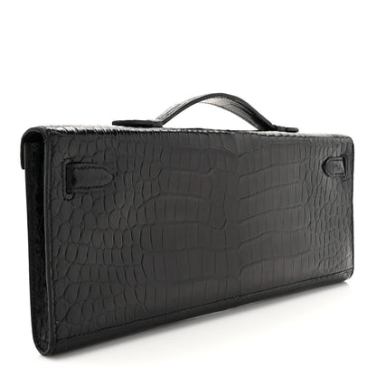 Hermes Shiny Porosus Crocodile Kelly Cut Pochette Black 3 of 10