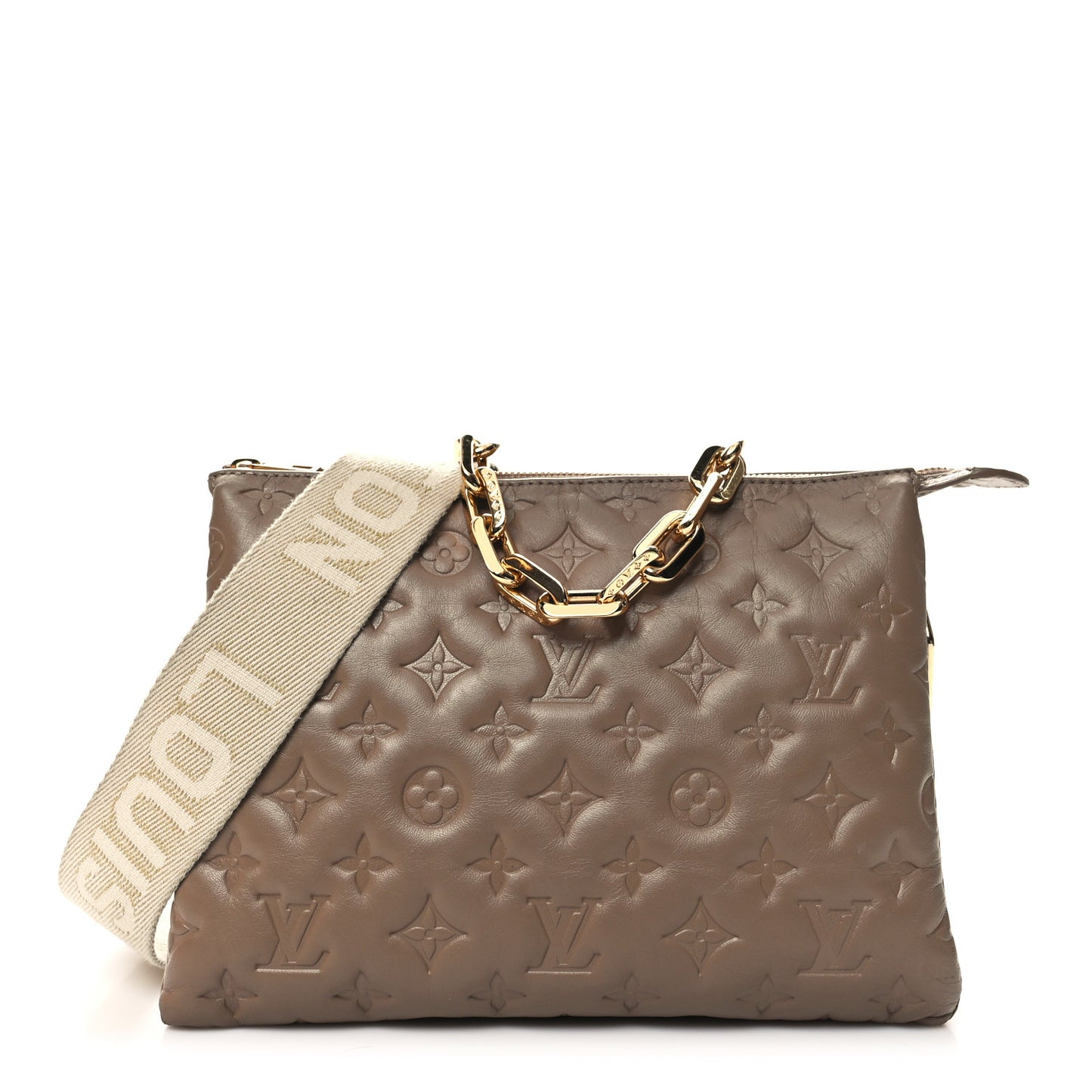 Lambskin Embossed Monogram Coussin PM Taupe