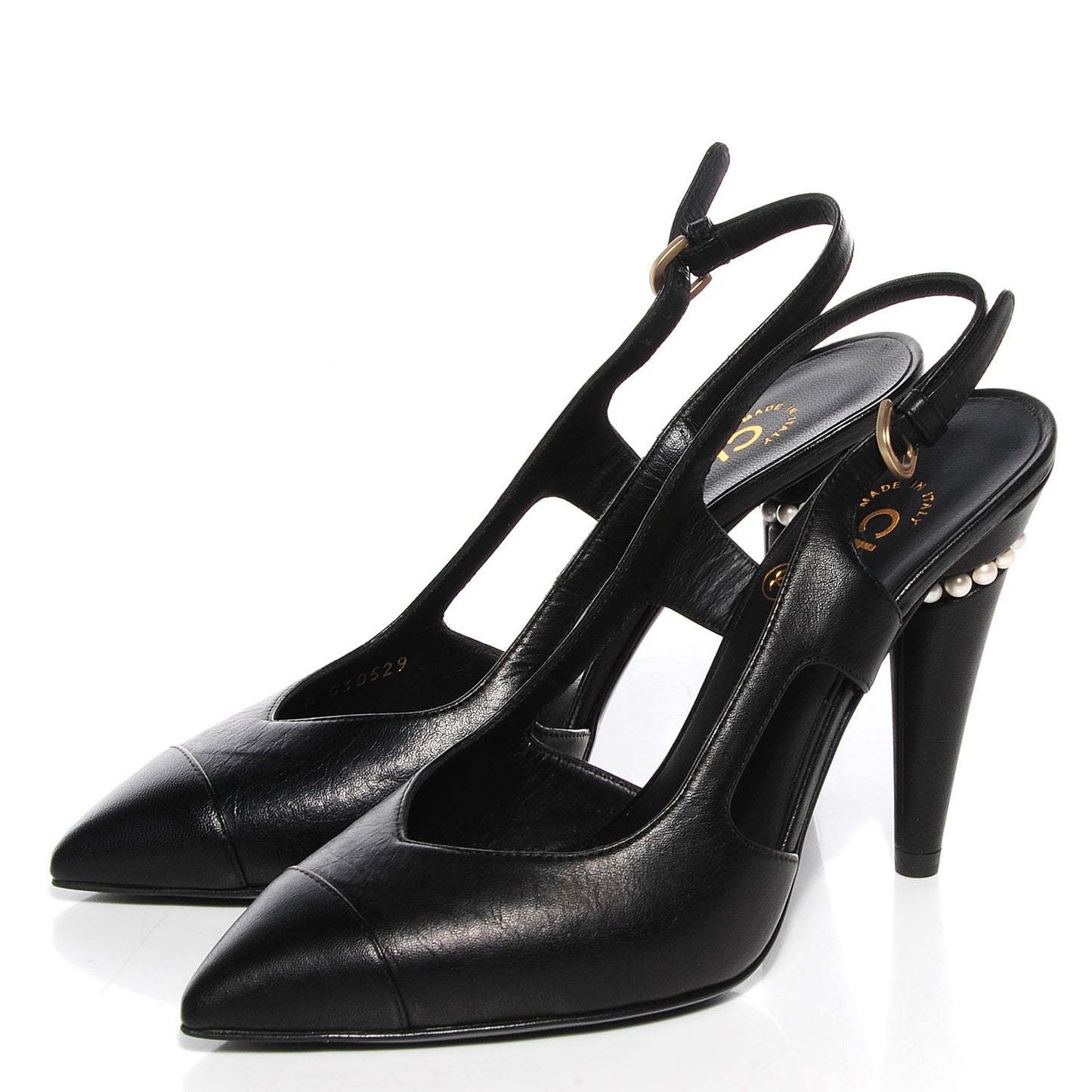 Leather Pearl Slingback Pumps 35.5 Black