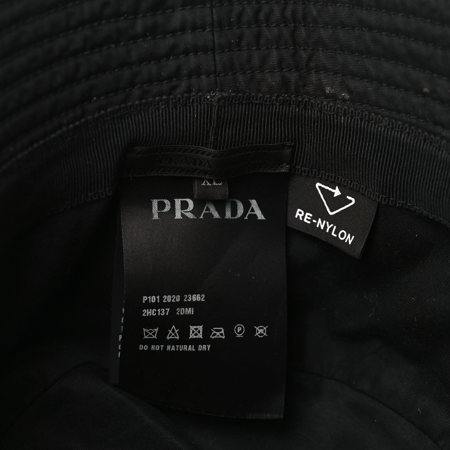 Prada Re-Nylon Metal Triangle Logo Mens Bucket Hat XL Black 7 of 7