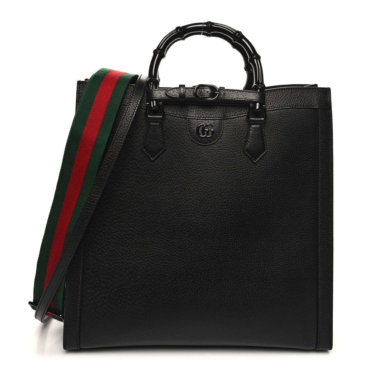 Gucci Textured Dollar Calfskin Web Monochrome Large Diana Tote Bag Black 1 of 13