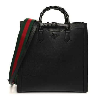 Gucci Textured Dollar Calfskin Web Monochrome Large Diana Tote Bag Black 1 of 13