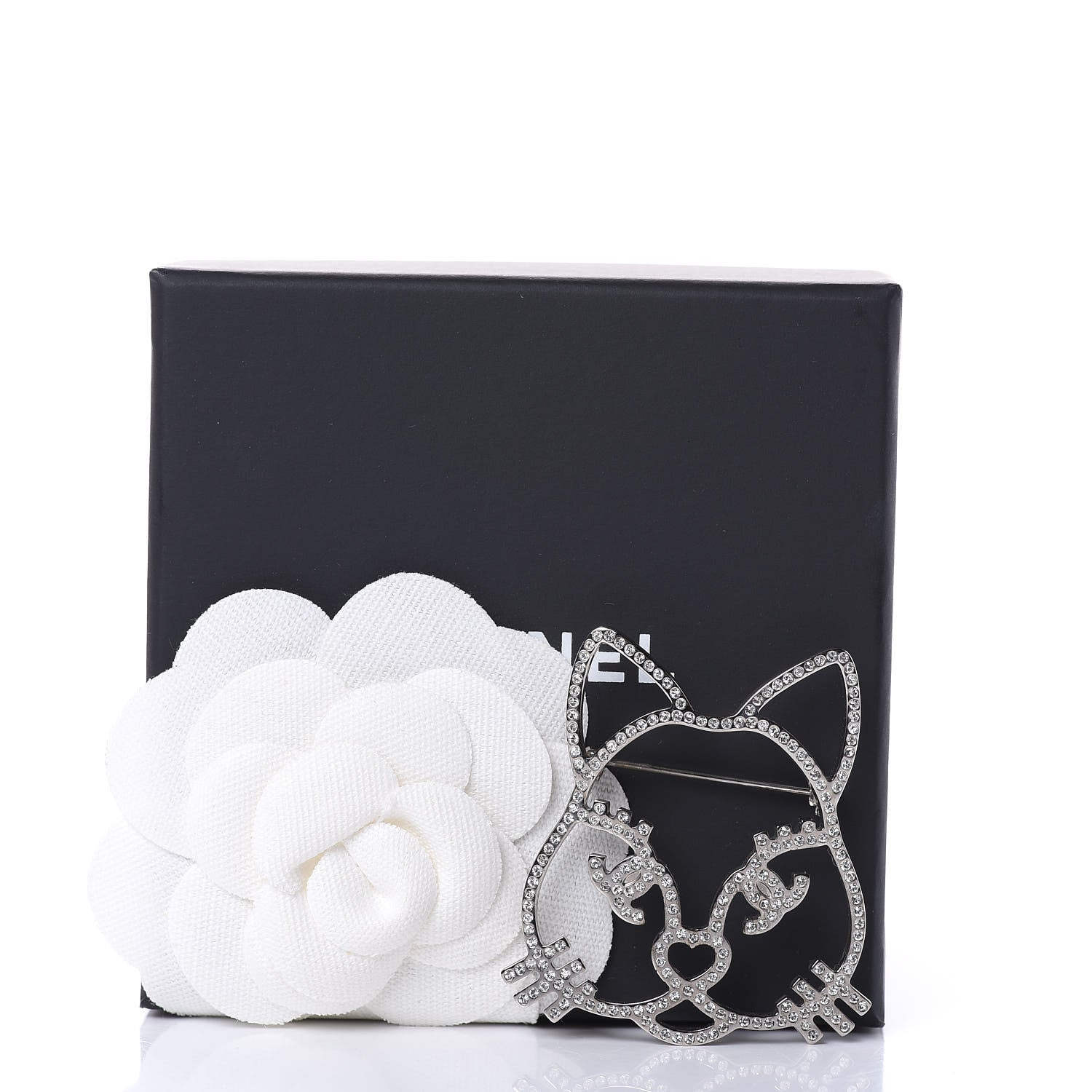 Chanel Strass Crystal Emoji Choupette Cat Brooch Silver 5 of 5