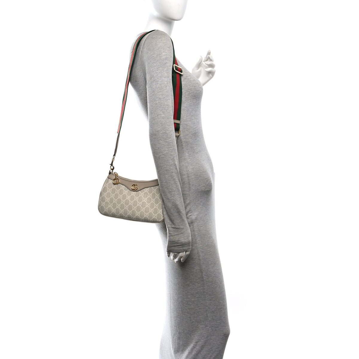 GG Supreme Monogram Textured Dollar Calfskin Web Small Ophidia GG Handbag Beige Mystic White Oatmeal