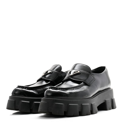 Prada Spazzolato Triangle Logo Monolith Pointy 55mm Loafers 40 Black 3 of 12
