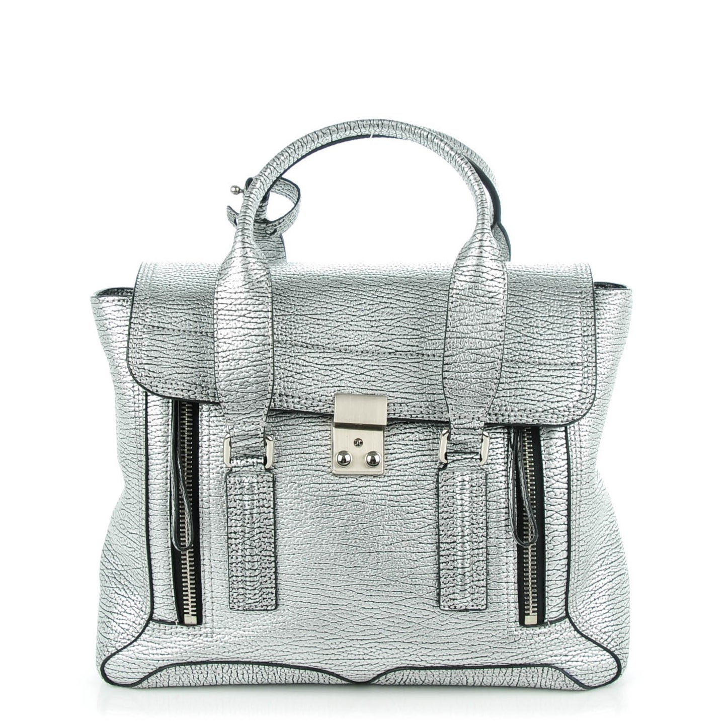 3.1 Textured Calfskin Medium Pashli Satchel Silver