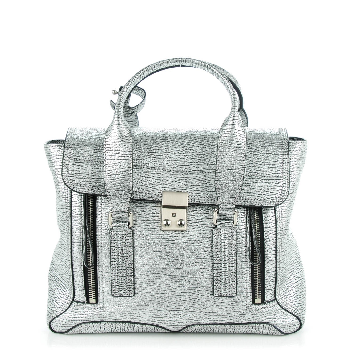 3.1 Phillip Lim 3.1 Textured Calfskin Medium Pashli Satchel Silver 1 of 7