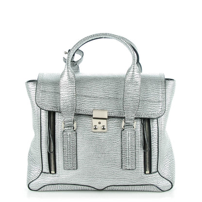 3.1 Phillip Lim 3.1 Textured Calfskin Medium Pashli Satchel Silver 1 of 7