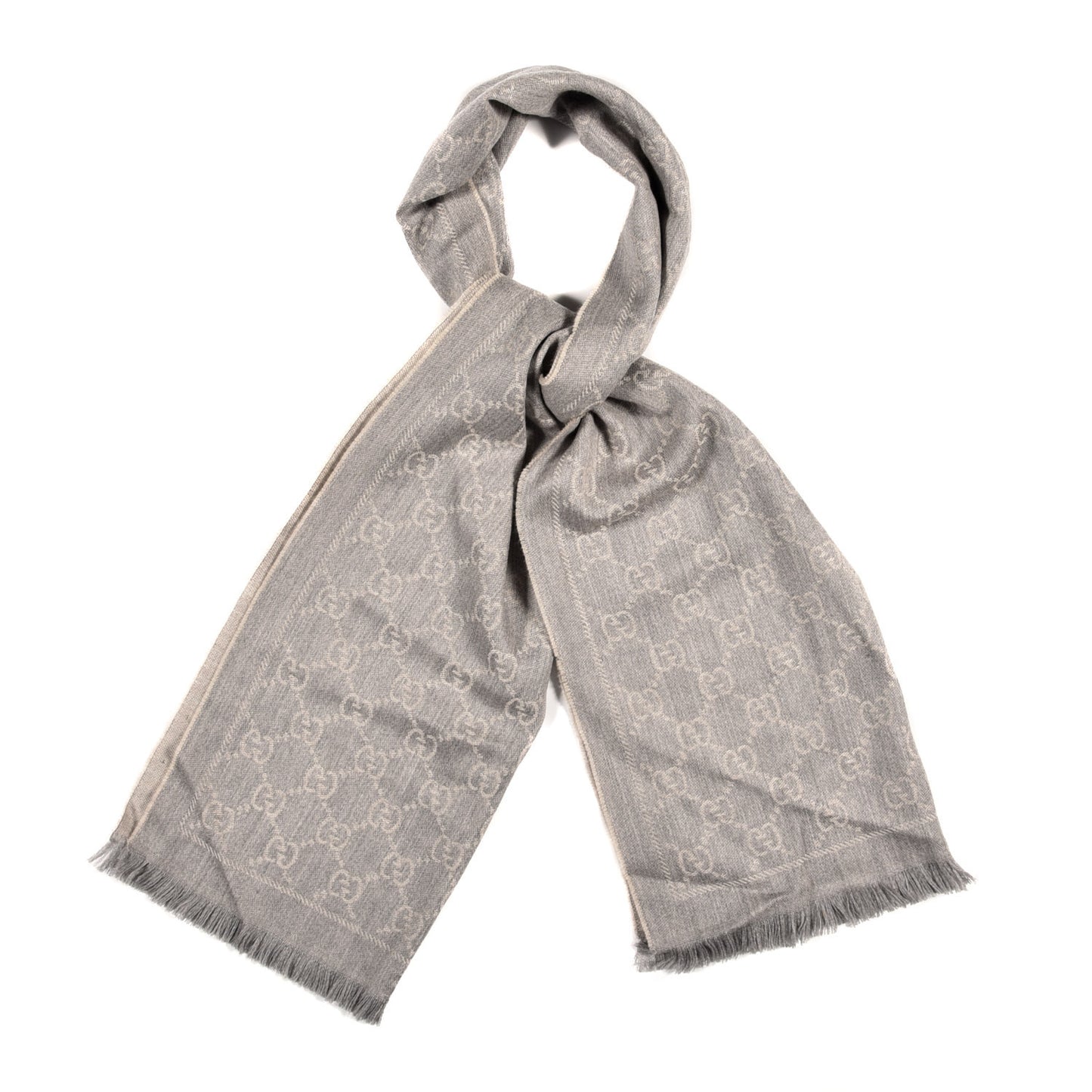 Wool Monogram Fringe Scarf Gray