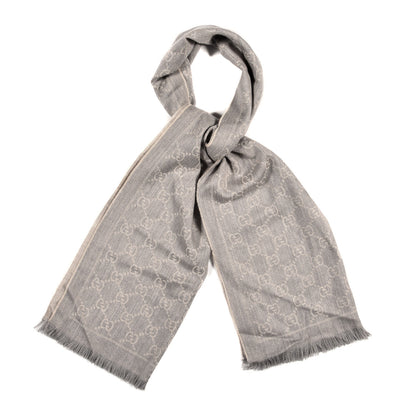 Gucci Wool Monogram Fringe Scarf Gray 1 of 4