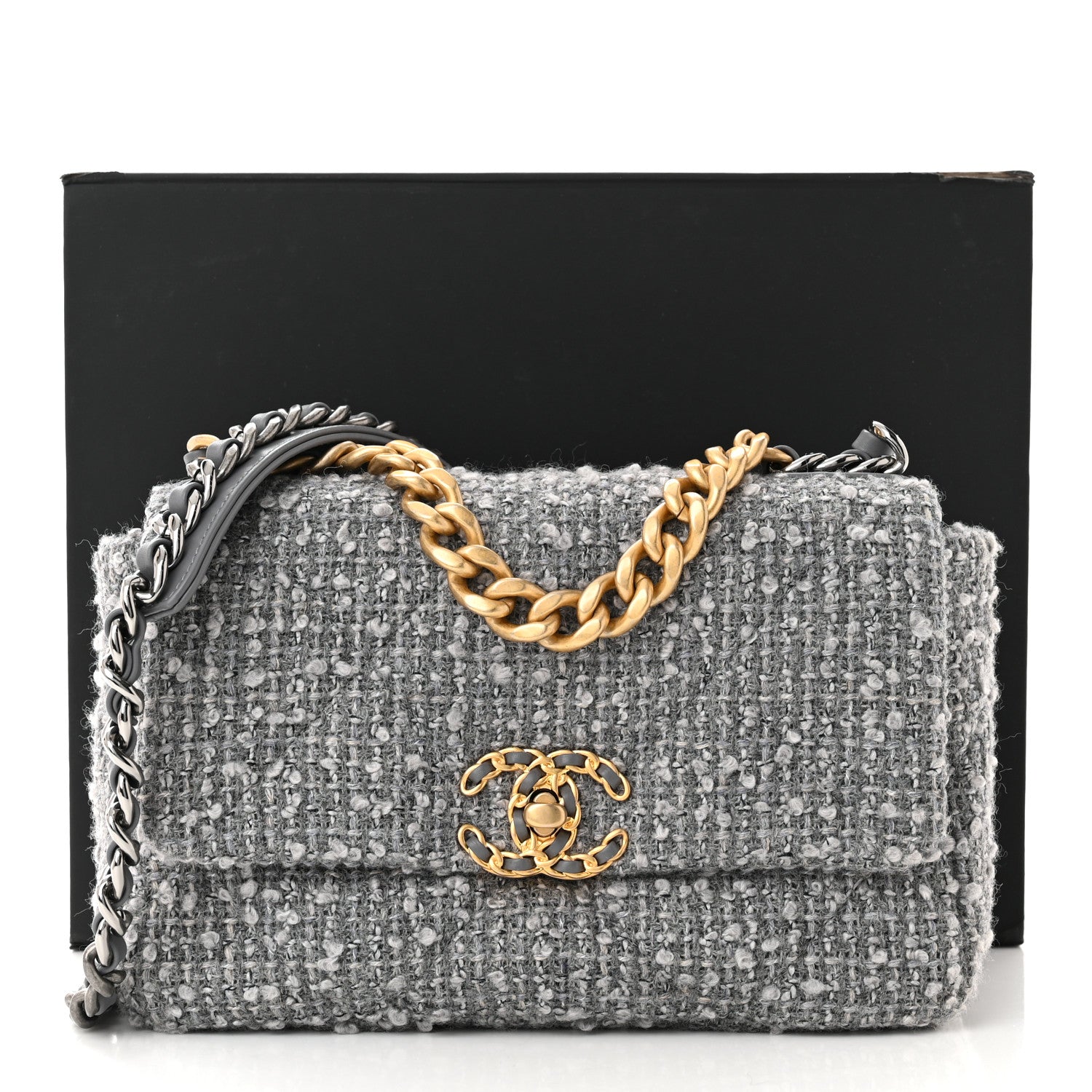 Chanel Tweed Quilted Medium Chanel 19 Flap Grey 11 of 11