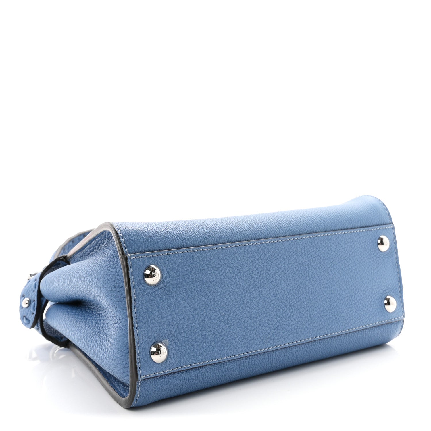 Fendi Cuoio Romano Selleria Macro Stitchings Mini Peekaboo Iconic Satchel Placca Argento Blue 4 of 10