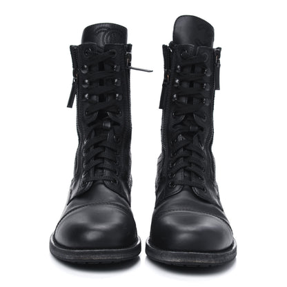 Chanel Calfskin Quilted Lace Up Combat Boots 40 Black 2 of 11