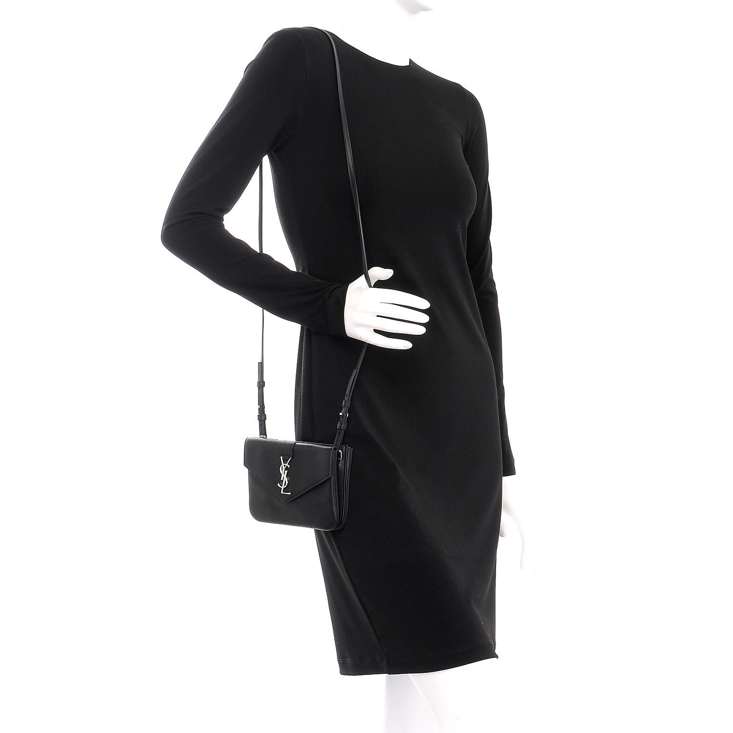 Saint Laurent Calfskin Monogram Tri Pocket Crossbody Bag Black 2 of 9