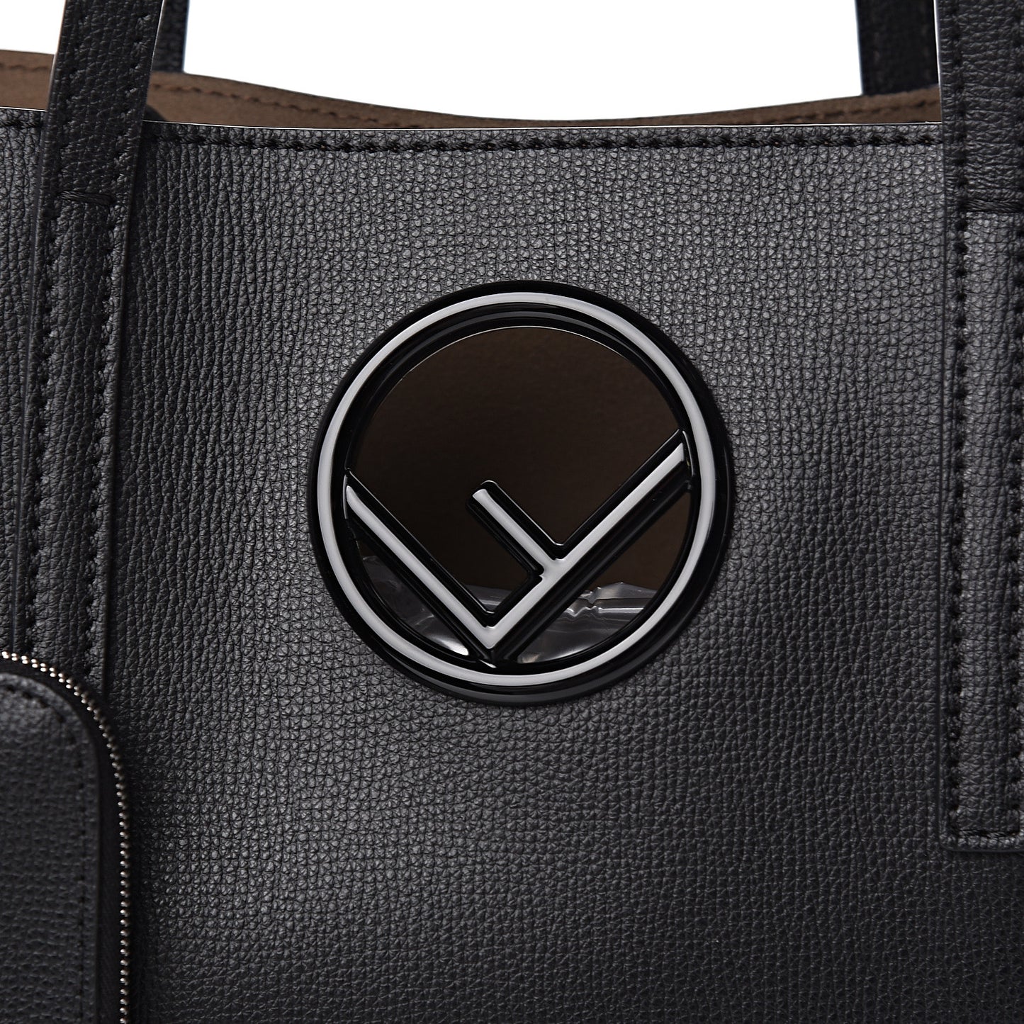Vitello Vienna Enamel F is Fendi Shopping Tote Black Taupe