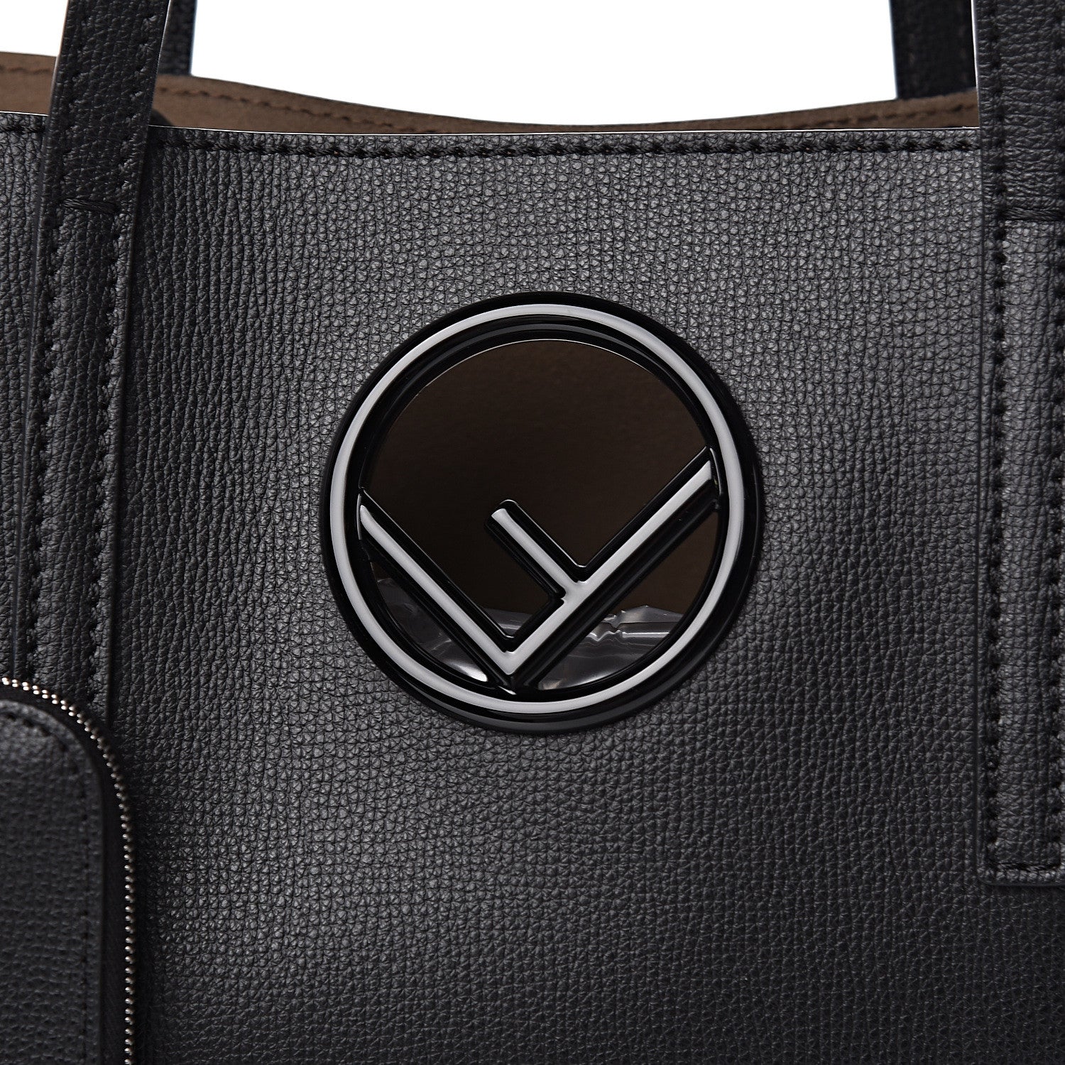 Fendi Vitello Vienna Enamel F is Fendi Shopping Tote Black Taupe 8 of 10