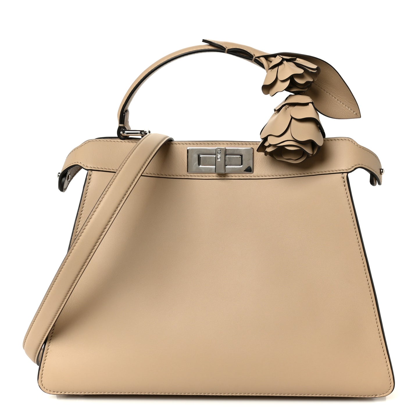 Shiny Calfskin Flower Medium Peekaboo I SEE U Satchel Beige Amido