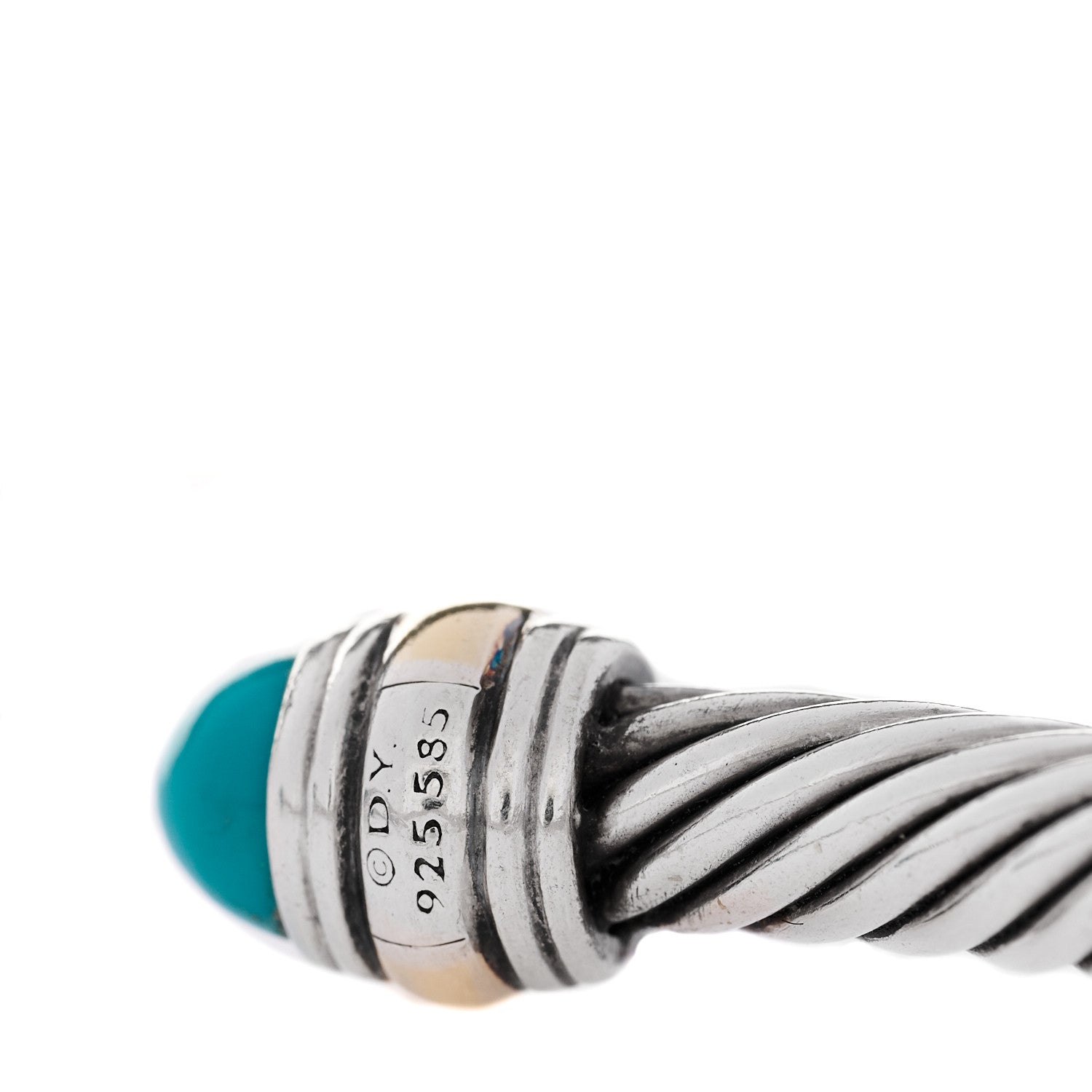 David Yurman Sterling Silver 14K Yellow Gold Turquoise 5mm Cable Classics Bracelet 4 of 5