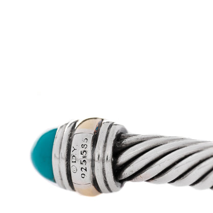 David Yurman Sterling Silver 14K Yellow Gold Turquoise 5mm Cable Classics Bracelet 4 of 5