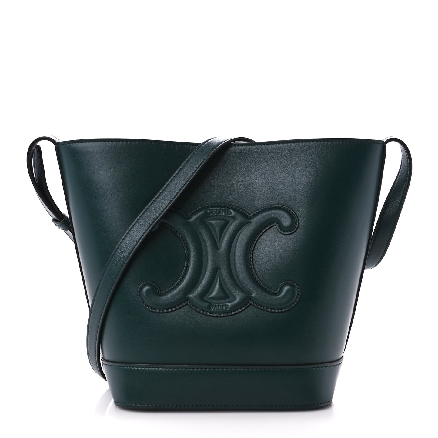 Smooth Calfskin Small Cuir Triomphe Bucket Bag Amazone