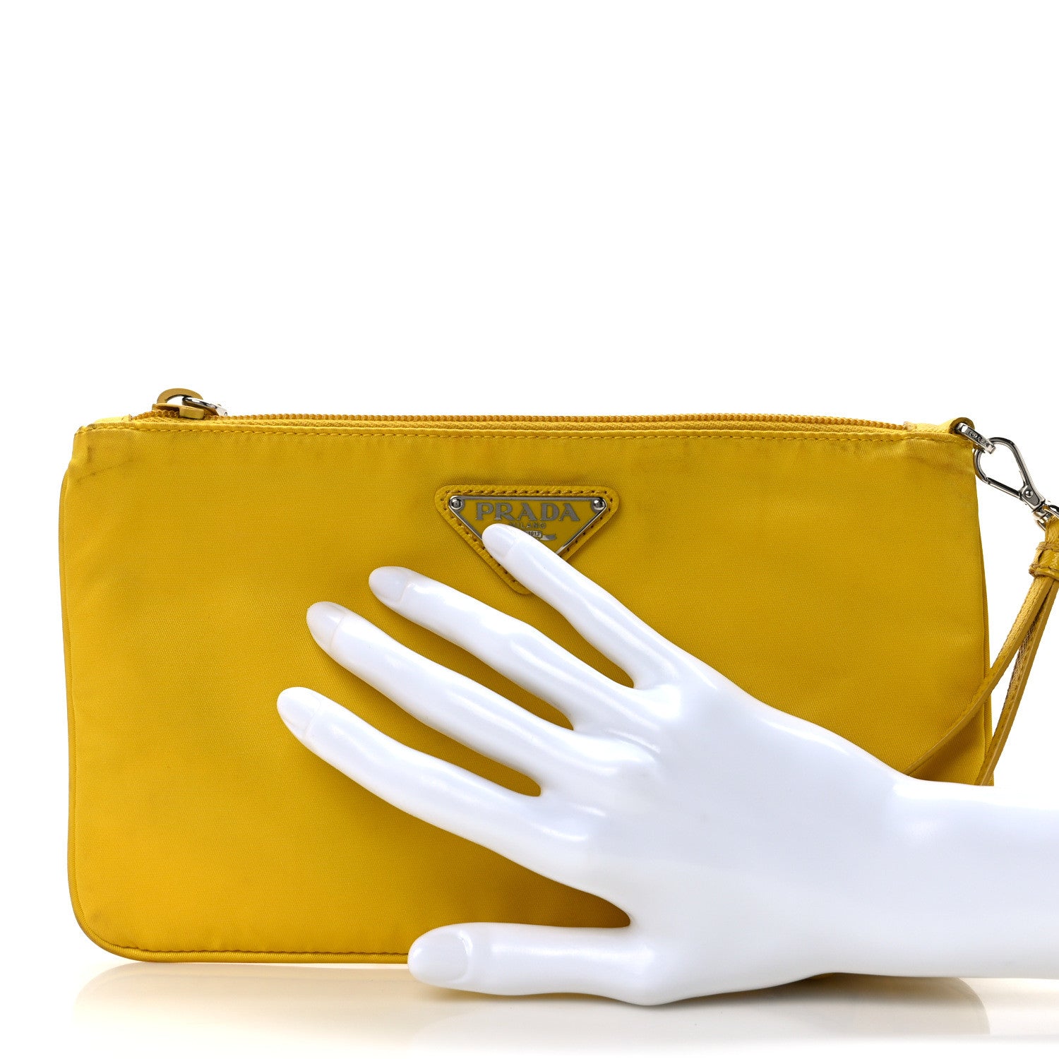 Prada Tessuto Nylon Triangle Wristlet Pouch Yellow 2 of 10