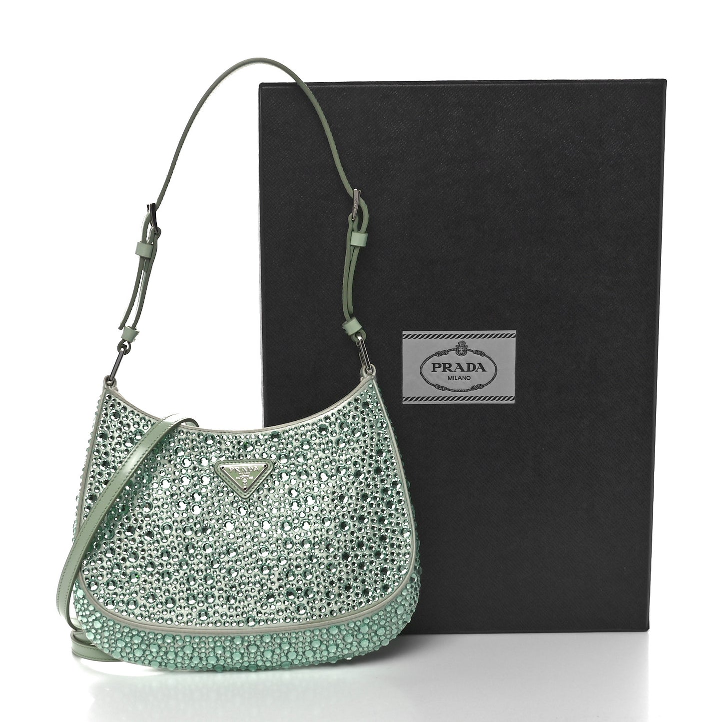Satin Crystal Cleo Adjustable Strap Shoulder Bag Acqua