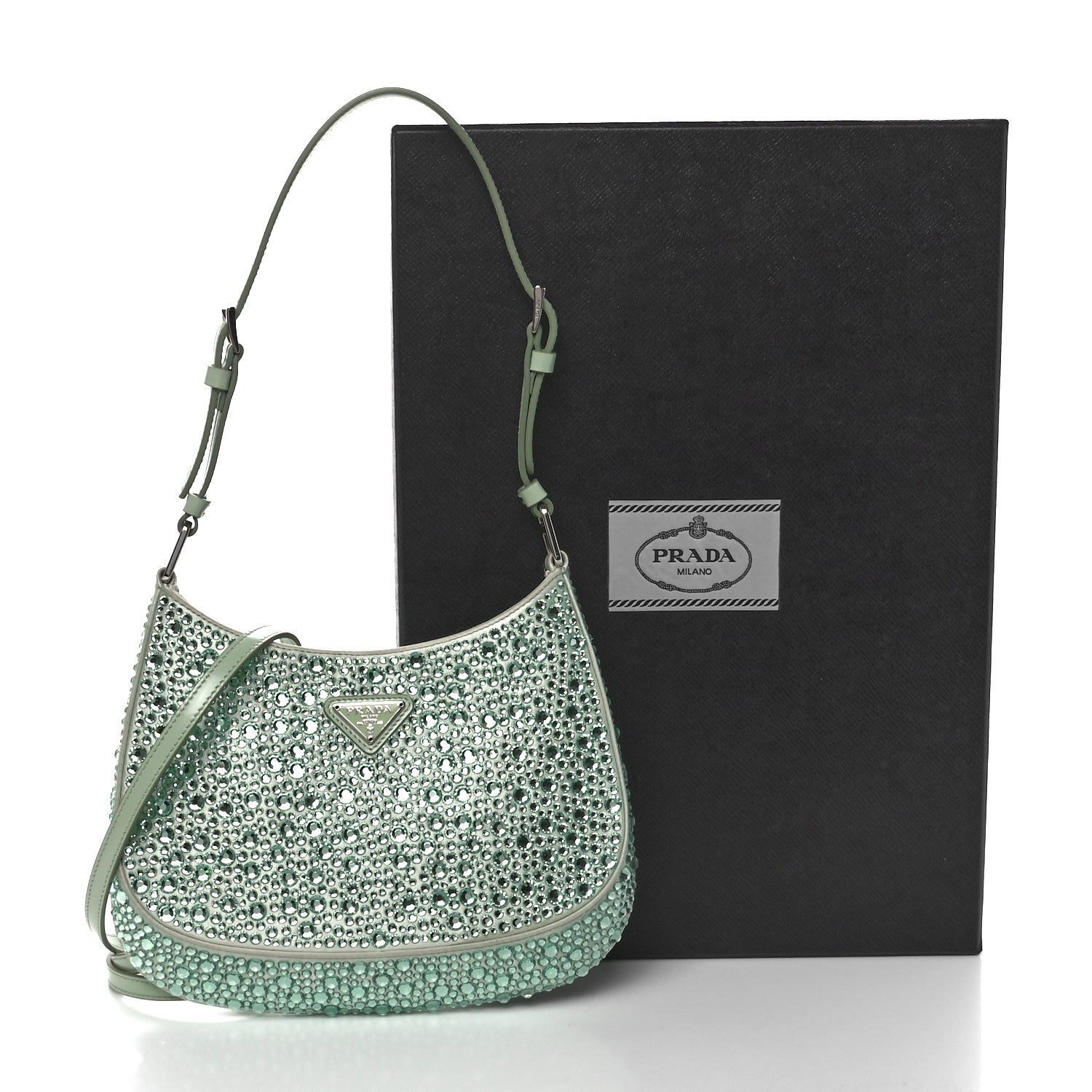 Prada Satin Crystal Cleo Adjustable Strap Shoulder Bag Acqua 11 of 11