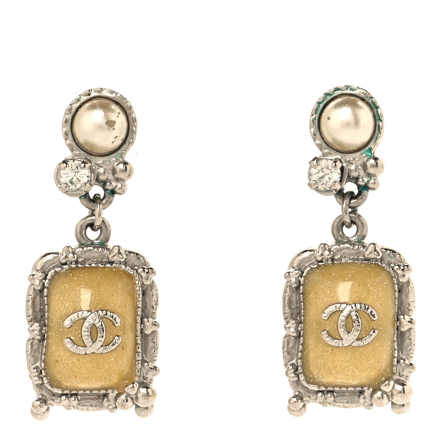 Chanel Gripoix Poured Glass Square CC Drop Earrings Green 1 of 6