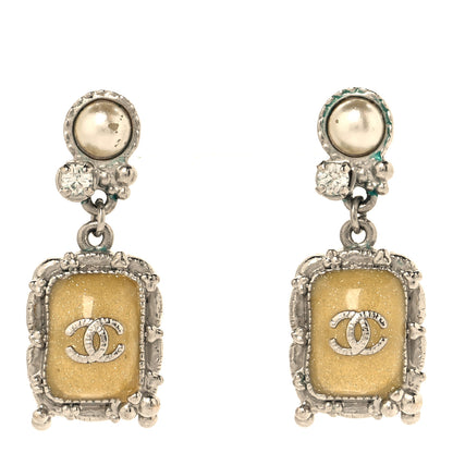 Chanel Gripoix Poured Glass Square CC Drop Earrings Green 1 of 6