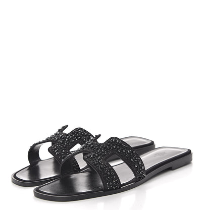 Hermes Goatskin Crystal Oran Sandals 42 Black 3 of 11